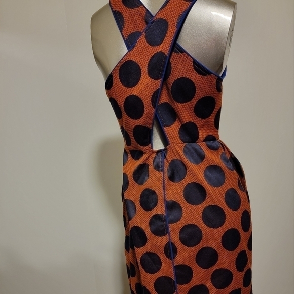 Anthropologie Maeve Rokin Navy Orange Polka Dot Dress Size 0 - Picture 3 of 7